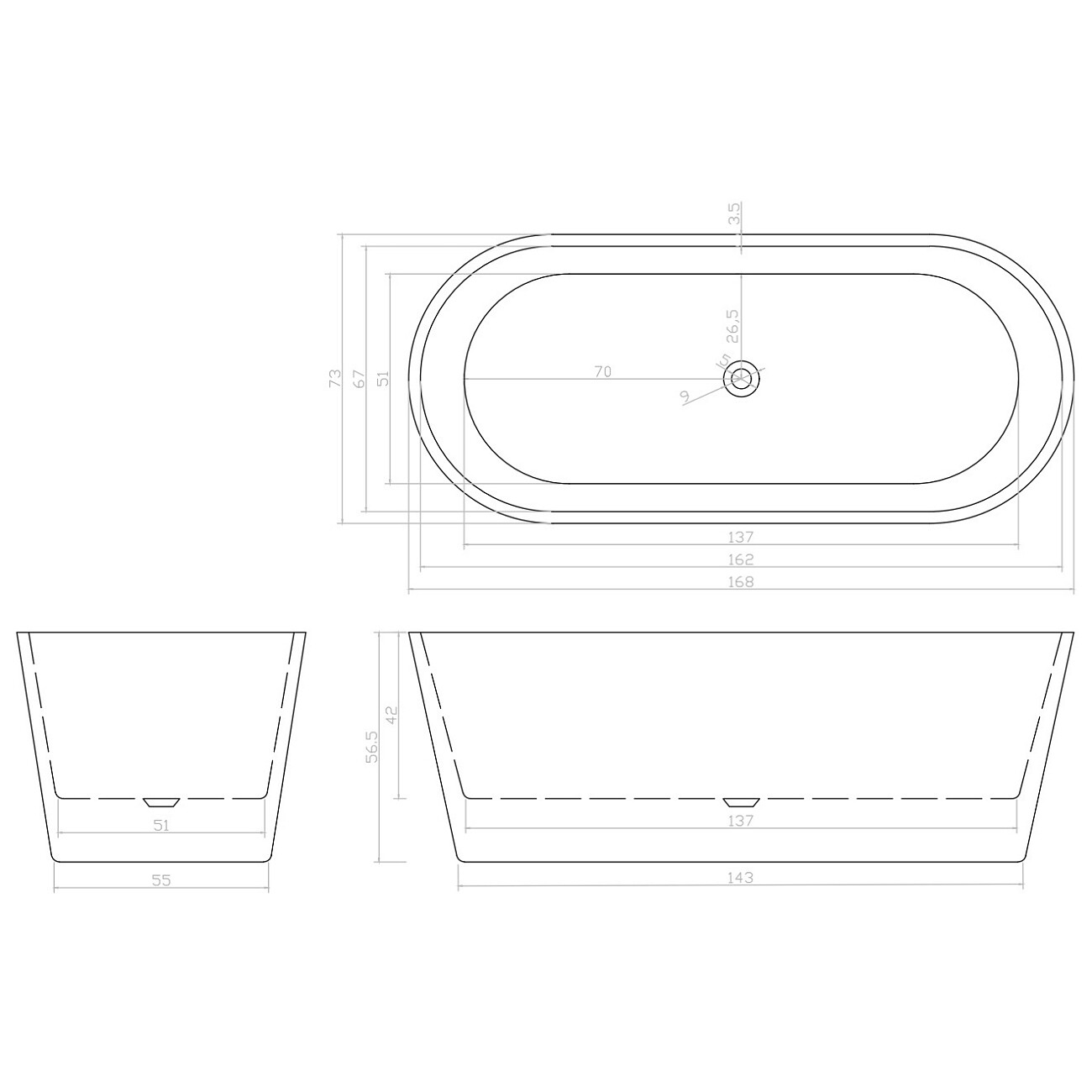 Ванна акриловая отдельностоящая со сливом-переливом черная матовая Cerutti SPA Resia MB CT9905 - изображение 5