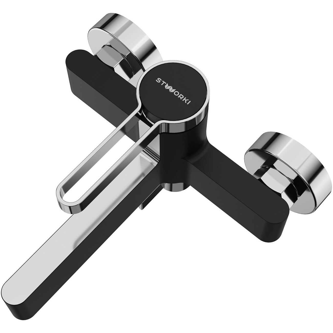 Смеситель для ванны с душем настенный черный, хром Stworki "Лександ" S09100BC - изображение 9