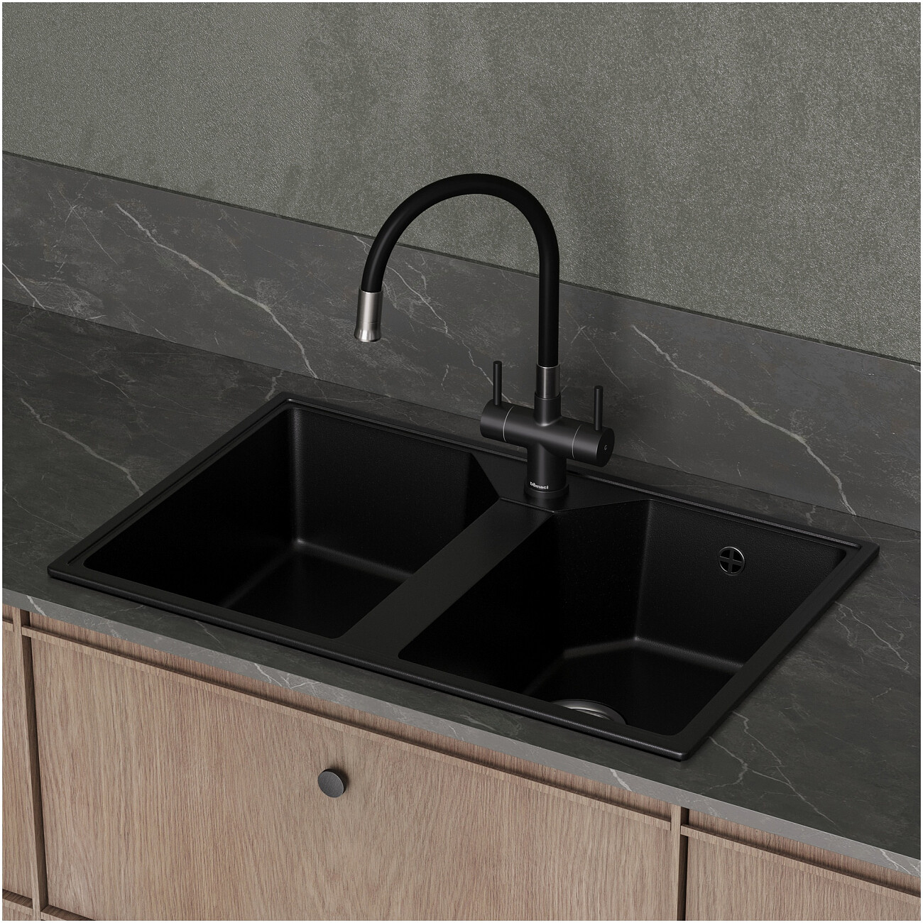Мойка кухонная из искусственного мрамора двойная черная Domaci "Палермо" PR-770-004 - изображение 8