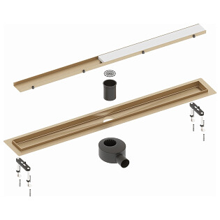 Душевой лоток с двусторонней панелью "plate" под плитку золото матовое Timo Drain System 800