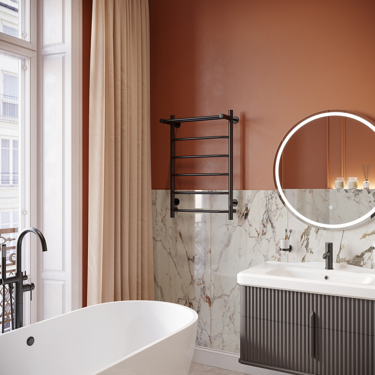 Полотенцесушитель электрический с полкой 80х50 см черный Ewrika "Сафо БРР" - изображение 3