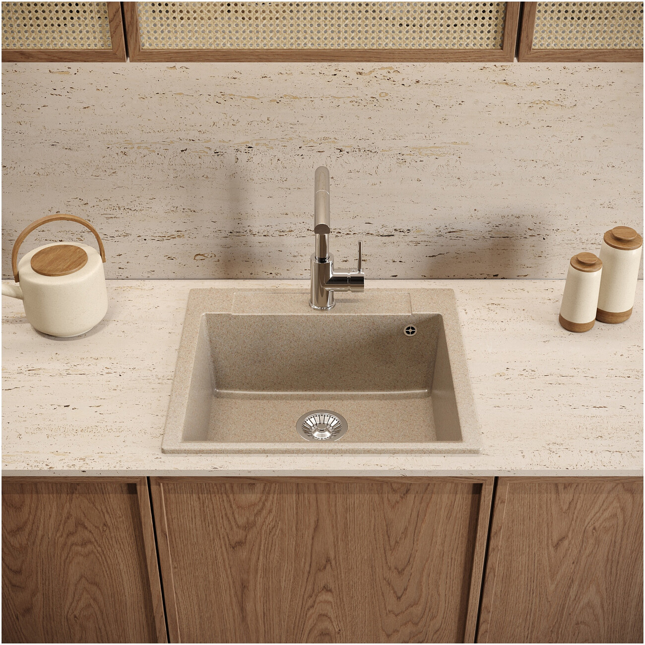 Мойка кухонная из искусственного мрамора прямоугольная 51х56 см песочная Domaci "Савона" PA 560 - изображение 3