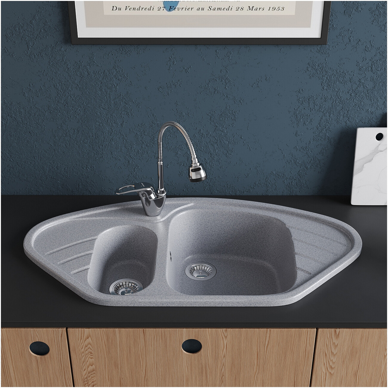 Мойка кухонная серая Domaci "Болонья" М-23-005 - изображение 7