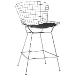 Стул полубарный с низкой спинкой хром черный Bertoia