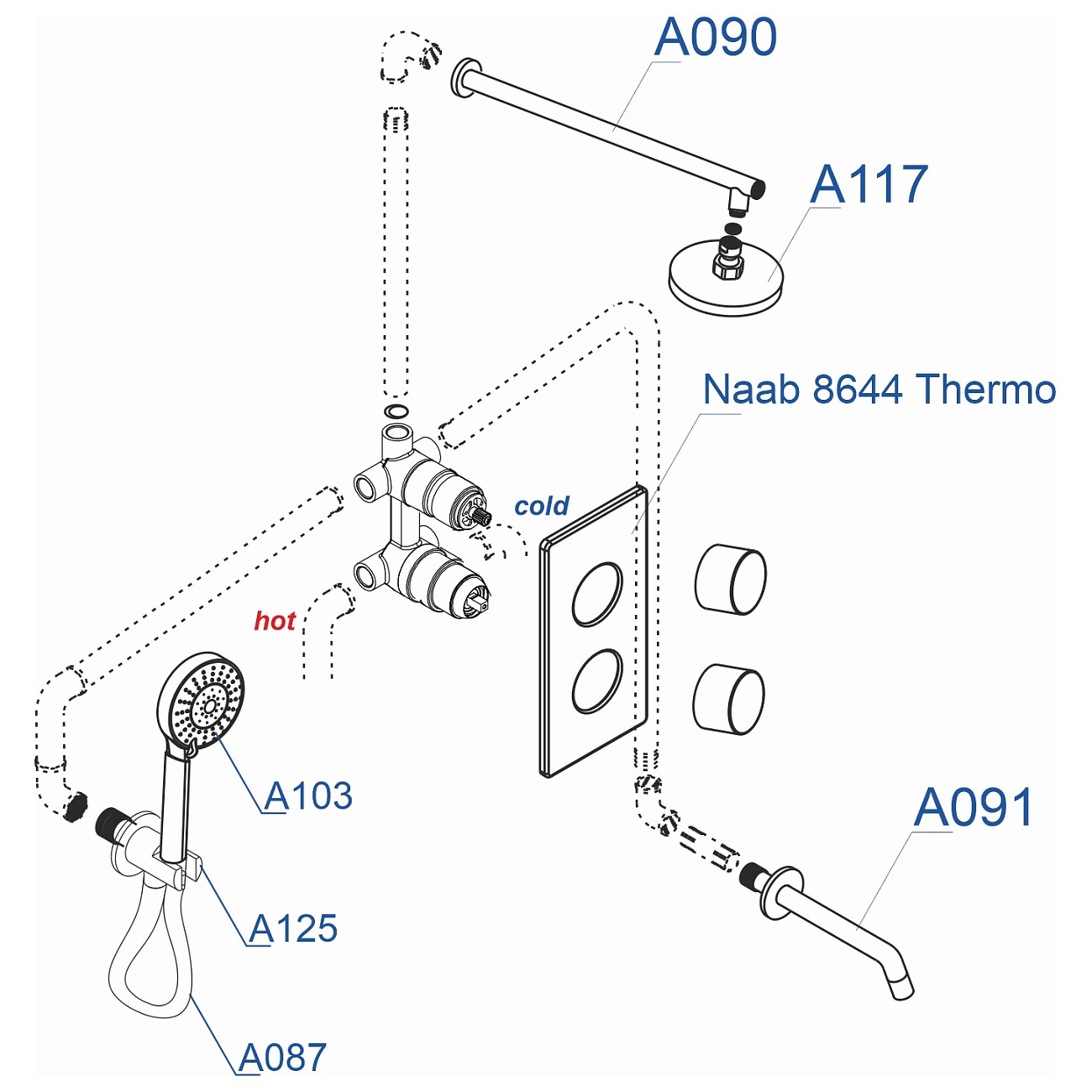 Душевой комплект встраиваемый с верхним душем, лейкой и изливом хром Wasserkraft A178644 Thermo - изображение 4