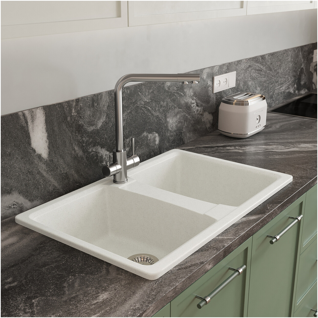 Мойка кухонная белая Domaci "Болонья" М-26-001 - изображение 8