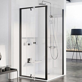 Душевая стенка прозрачная, черная Ravak Pivot PPS-90 90G70300Z1