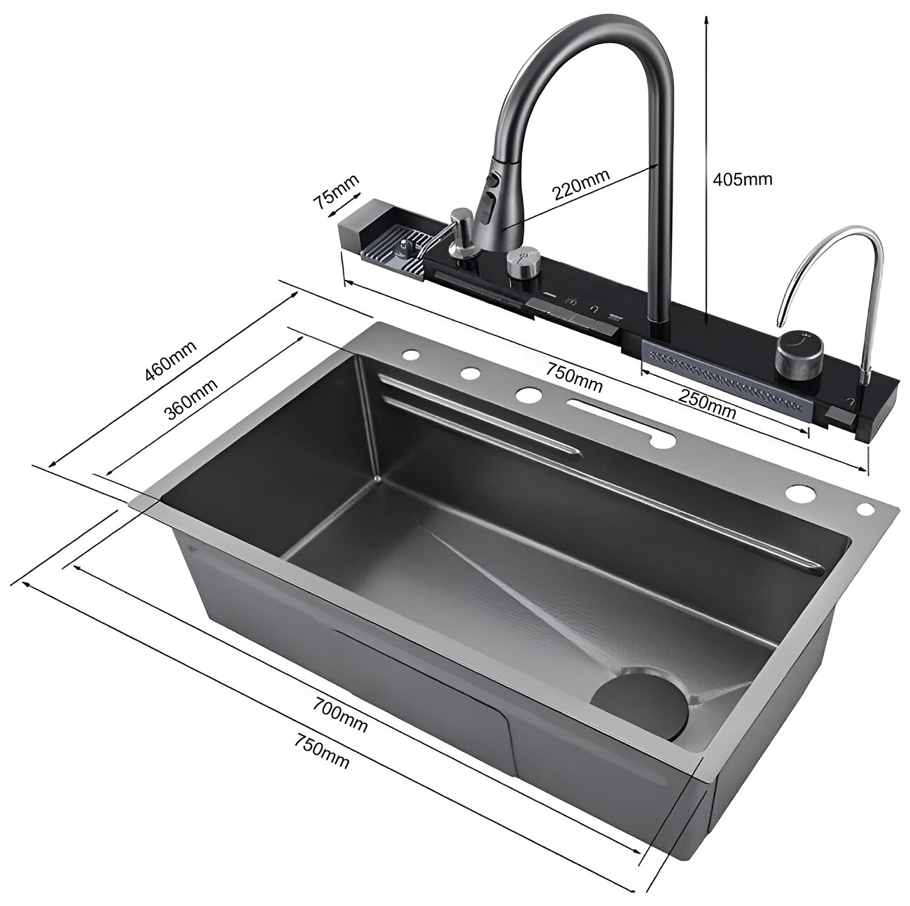 Мойка кухонная многофункциональная серая Gloria II Nano Black Ceruttispa CT10356 - изображение 30