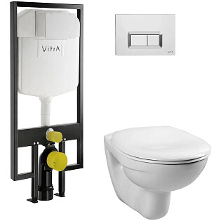 Унитаз подвесной с инсталляцией и кнопкой смыва хром Vitra Normus 9773B003-7200