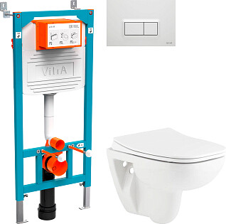 Унитаз белый Seramiksan Petite A101002H с инсталляцией VitrA 800-2012 и белой кнопкой