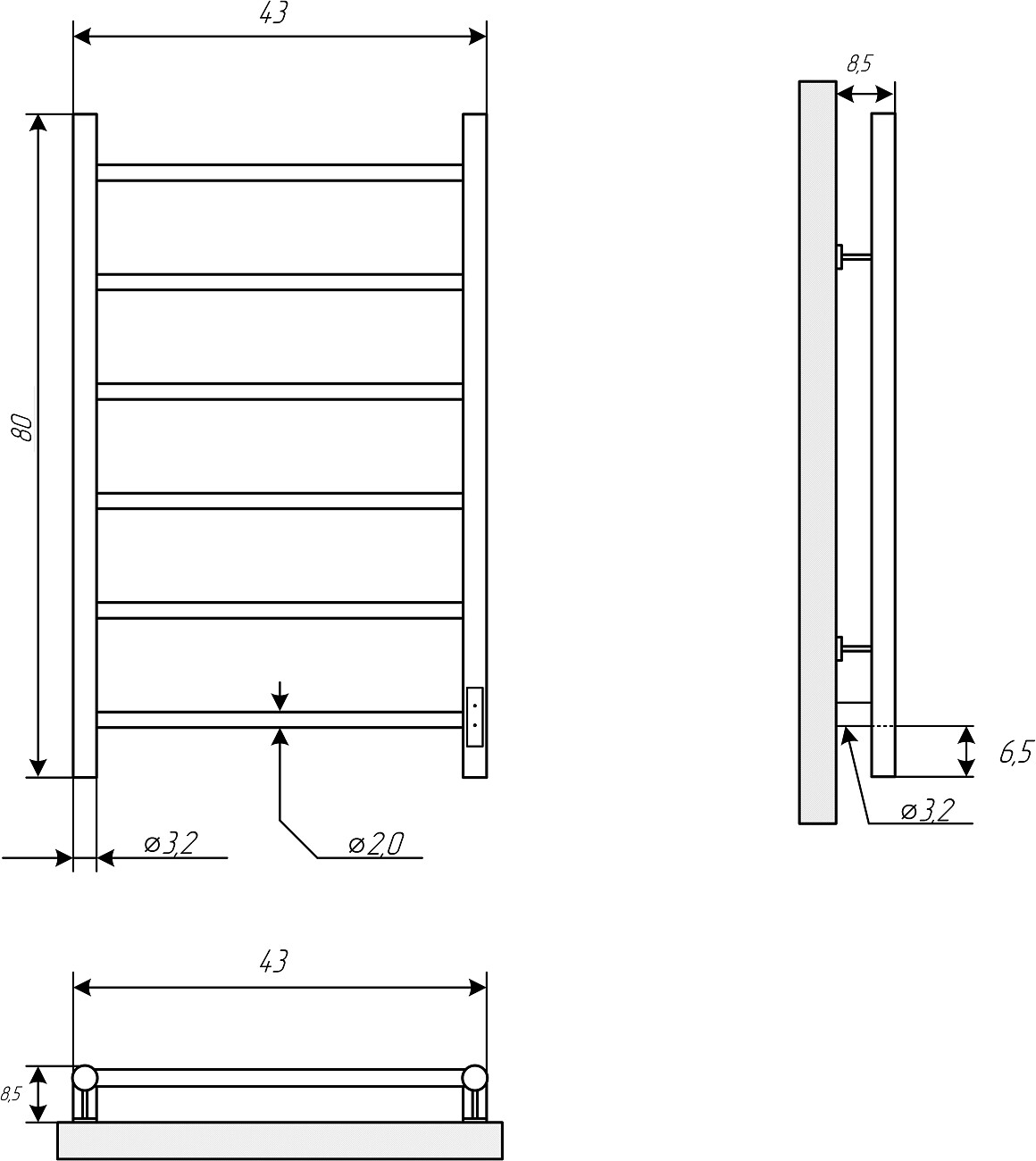 Полотенцесушитель электрический 80x40 см черный Ewrika "Сафо" PN 4657763847760 - изображение 3