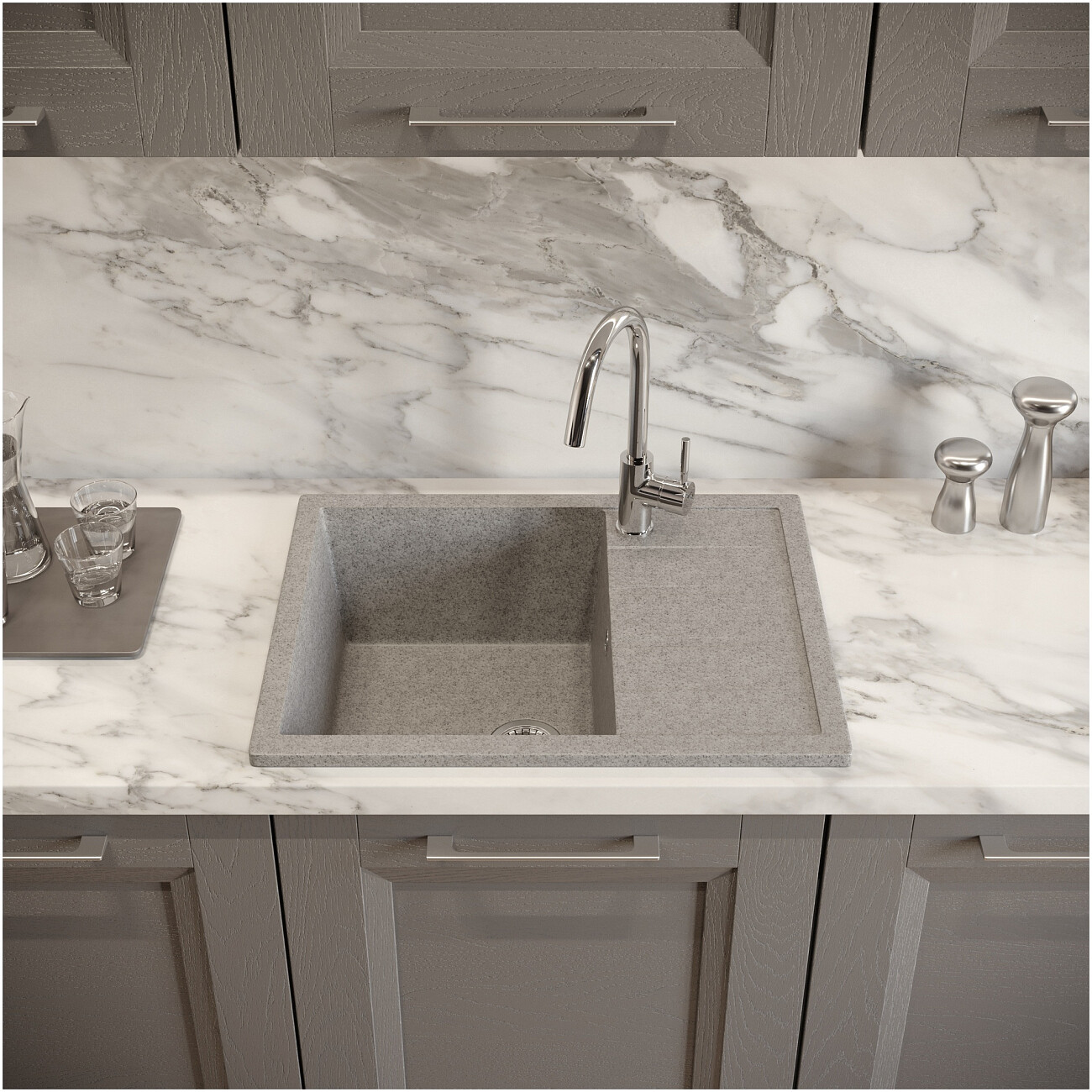 Мойка кухонная светло-серая Domaci "Болонья" М-151-006 - изображение 7