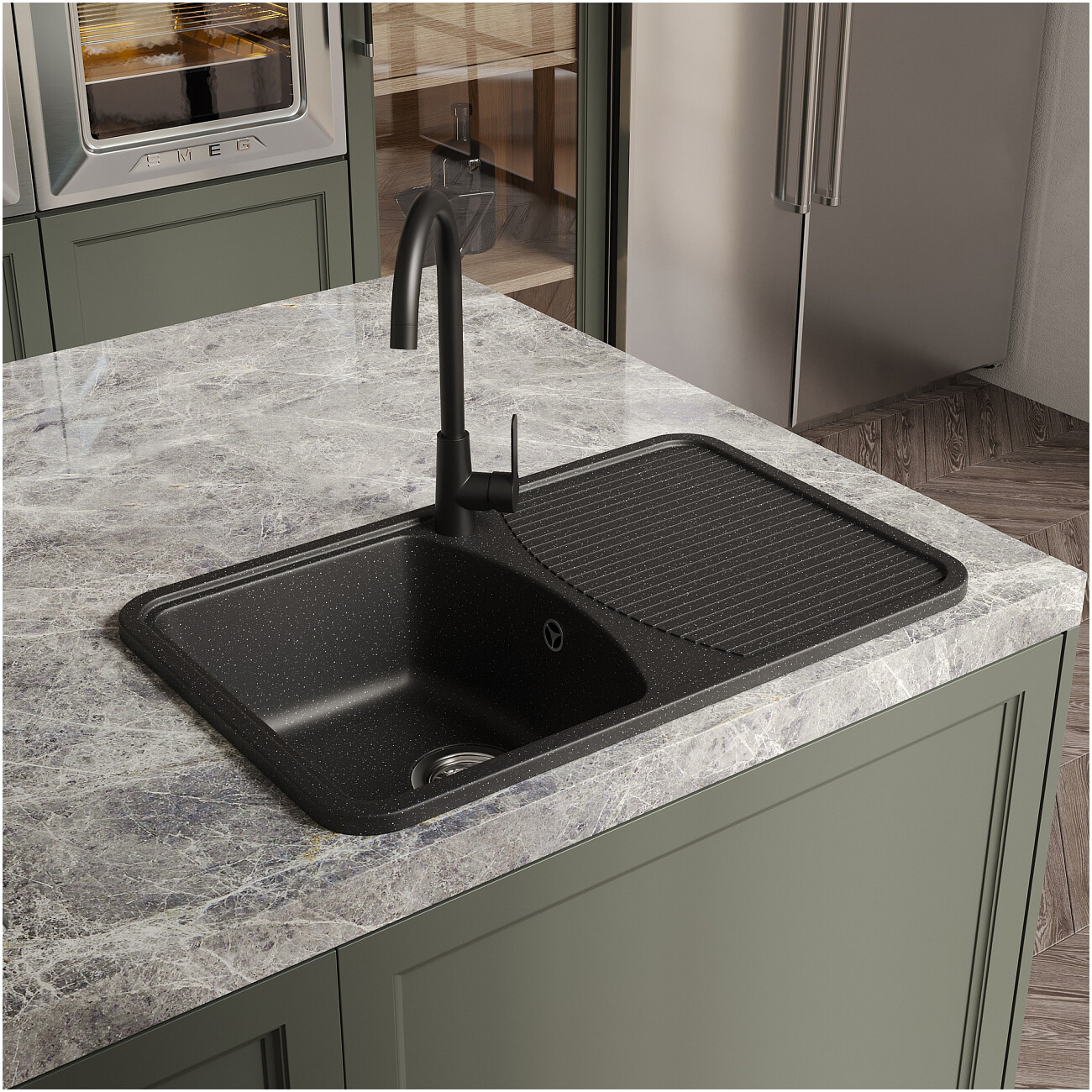 Мойка кухонная из искусственного мрамора черная Domaci "Парма" 76-47-420 - изображение 3