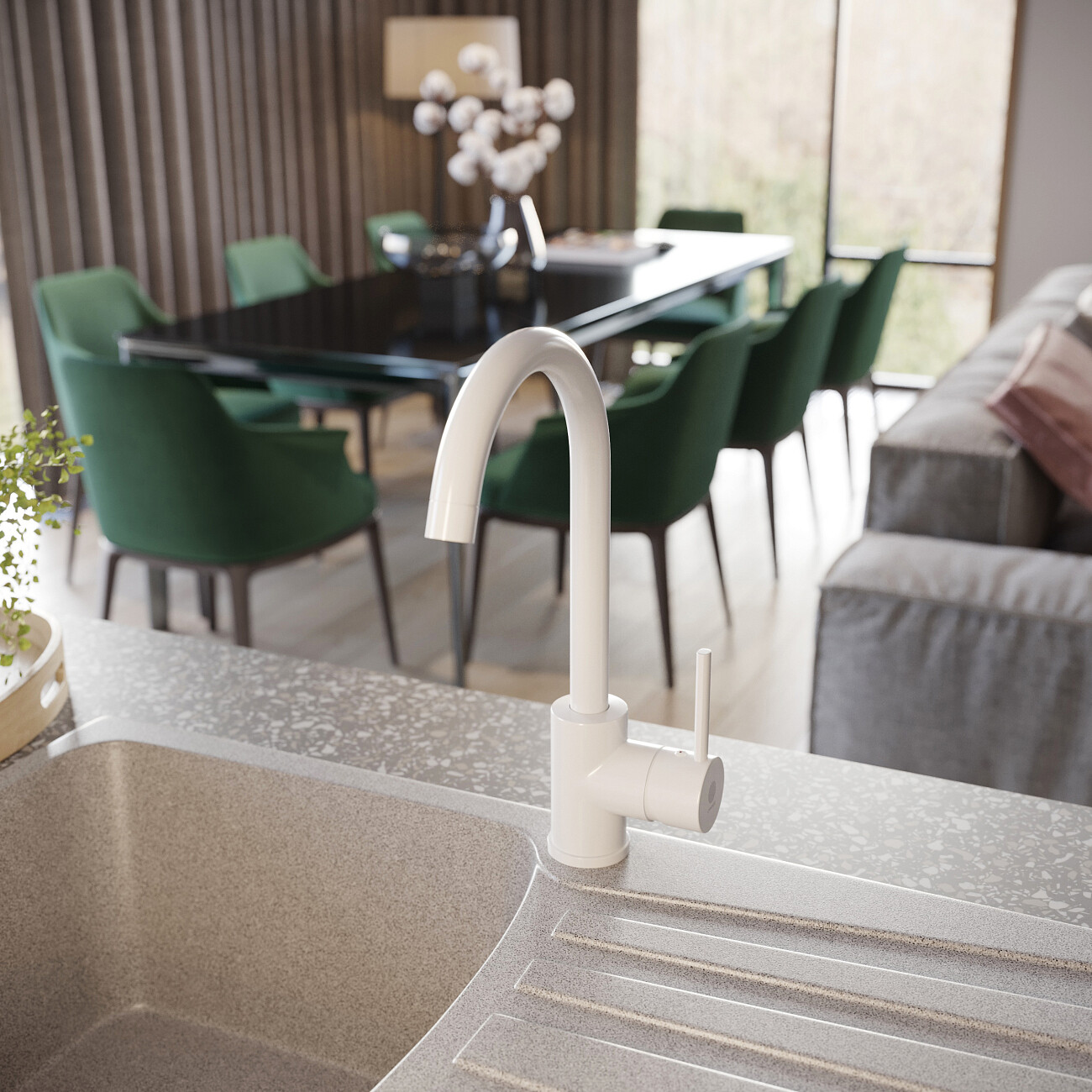 Смеситель для кухни однорычажный белый Domaci "Равенна" KS-01w - изображение 5