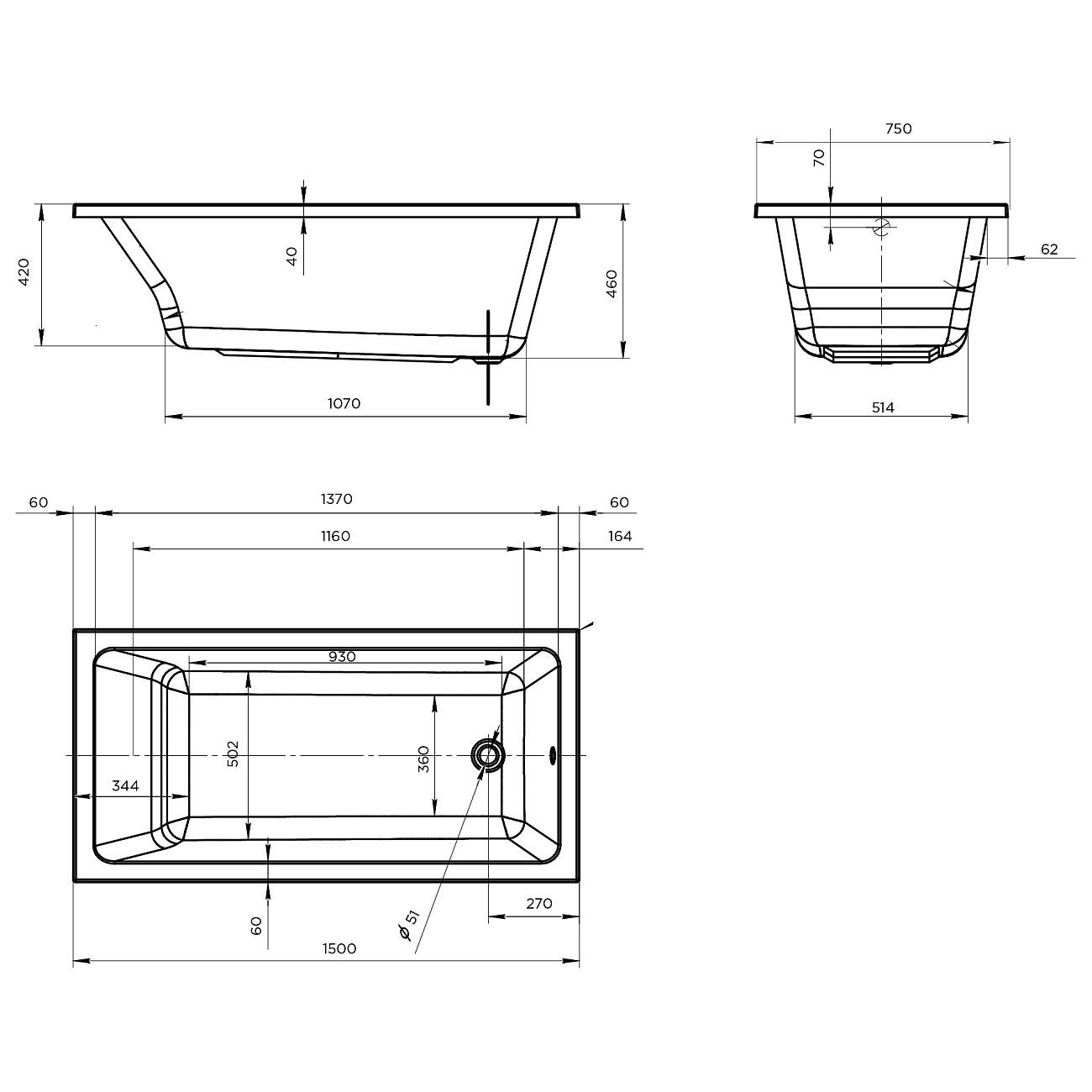 Ванна 75х150 см белая Creto Bosco 17-15075 - изображение 6
