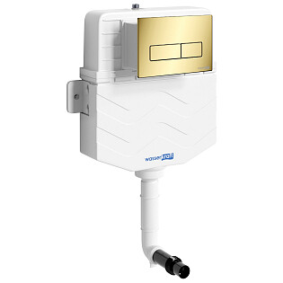 Встраиваемый смывной бачок с кнопкой смыва золотой глянцевой Wasserkraft Aller 10TLT.031.ME.PG03