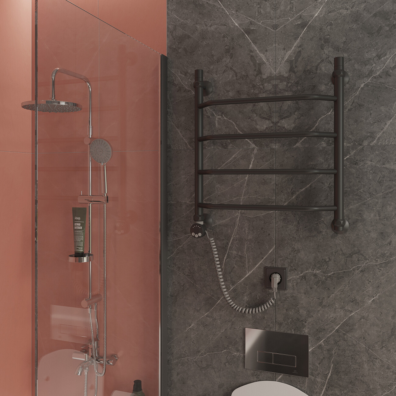 Полотенцесушитель электрический 60х50 см черный матовый Ewrika "Сафо" T L 4627201609236 - изображение 4