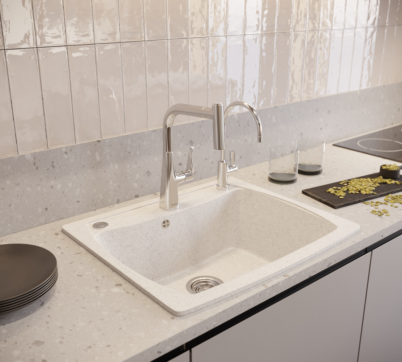 Кухонная мойка прямоугольная белая Domaci "Бьелла" DMC-03-331 - изображение 4