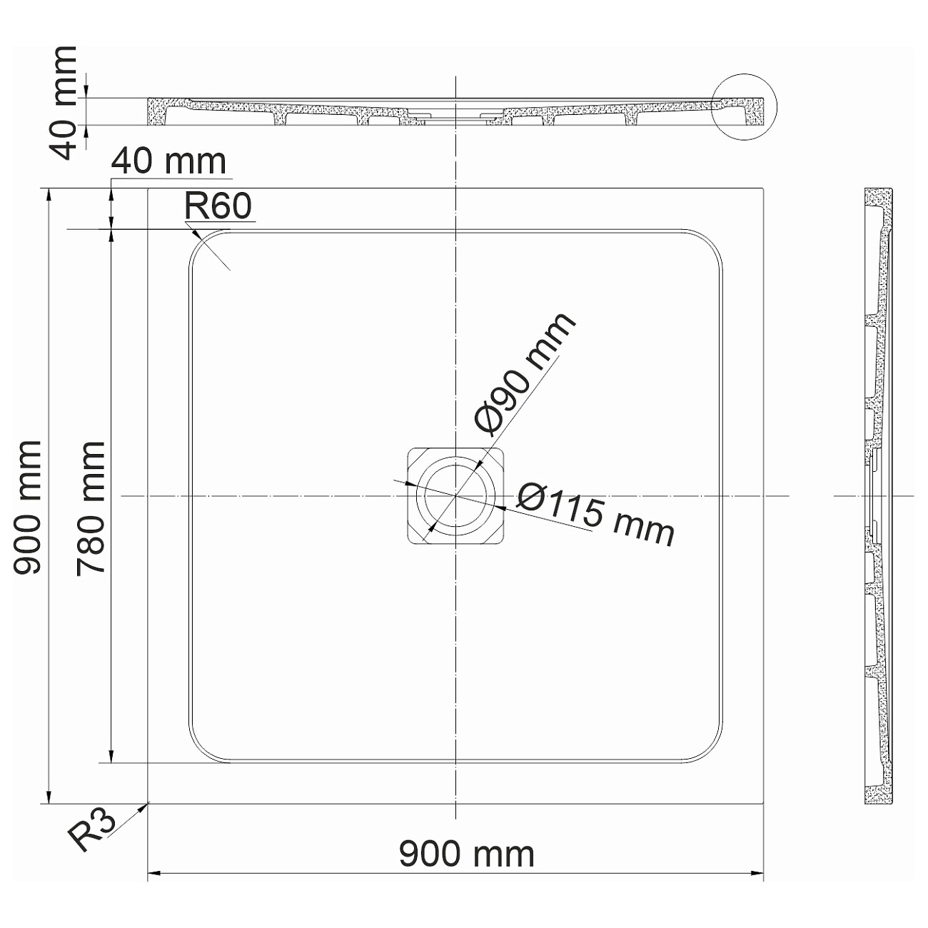 Душевой поддон из искусственного камня квадратный 90х90 см белый Wasserkraft Dinkel 58T03  - изображение 3
