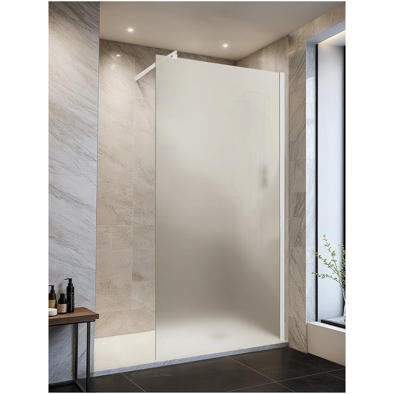 Душевая перегородка с держателем 100х190 см прозрачная, белая Parly T100F - изображение 2