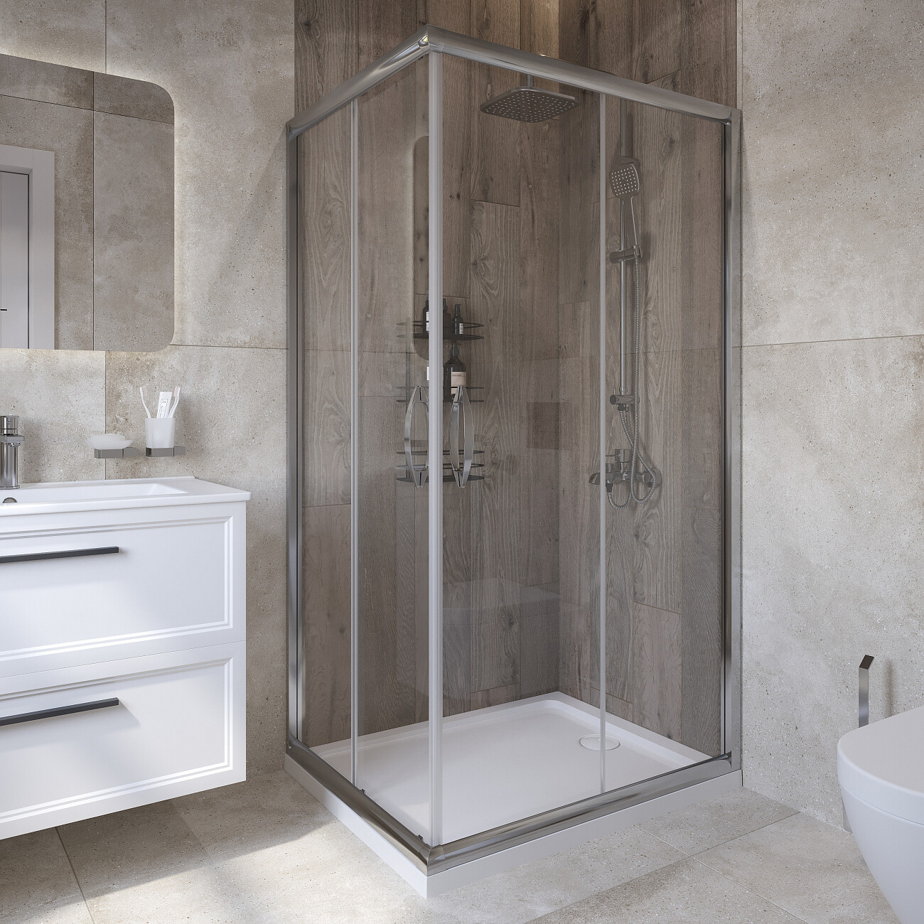 Душевой уголок прямоугольный 100х80 см хром Diwo "Суздаль" DS-SU-80х100-CR - изображение 2