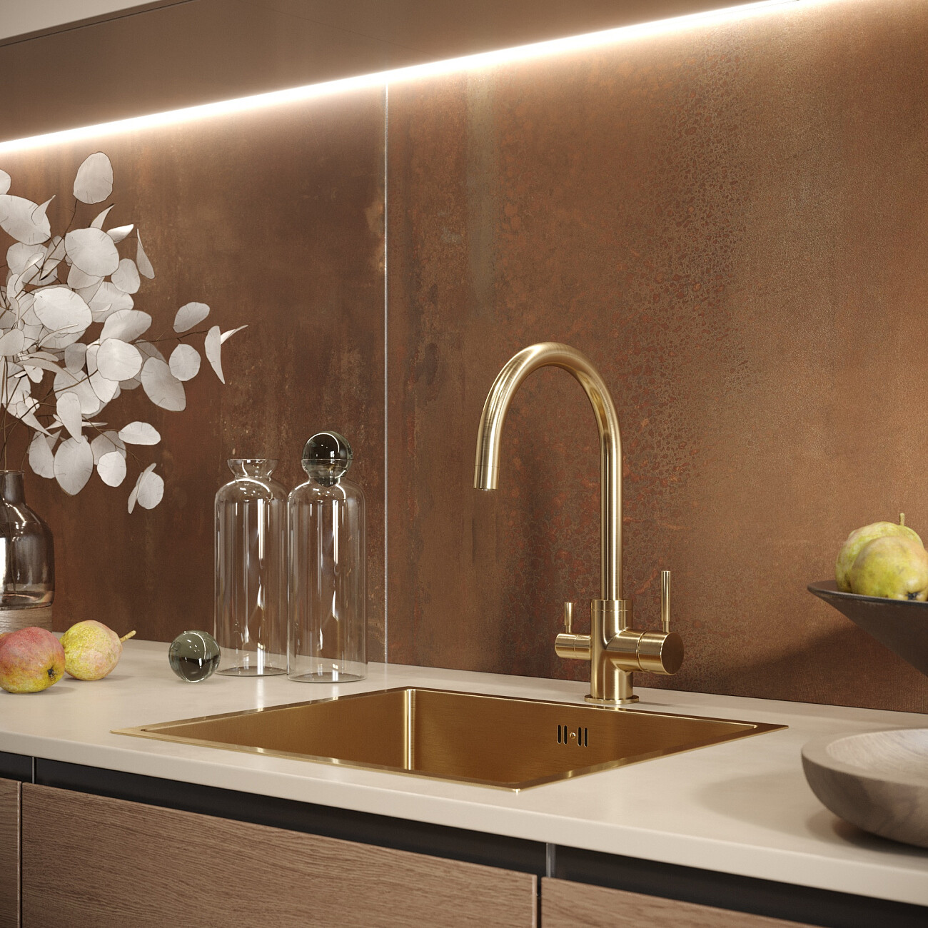 Смеситель для кухни однорычажный с изливом для фильтрованной воды золото Domaciй "Равенна" DCB 3007 - изображение 3