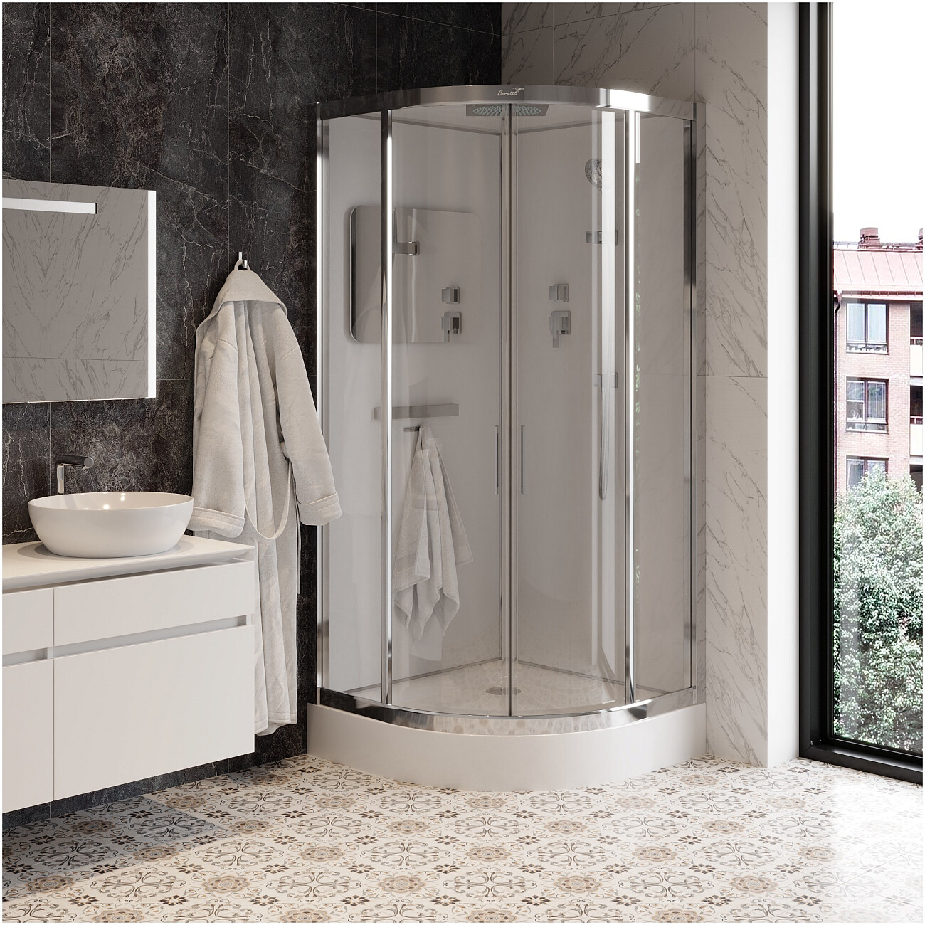 Душевая кабина четверть круга с низким поддоном 100х100 см хром, белая Cerutti SPA Viva 101 - изображение 14