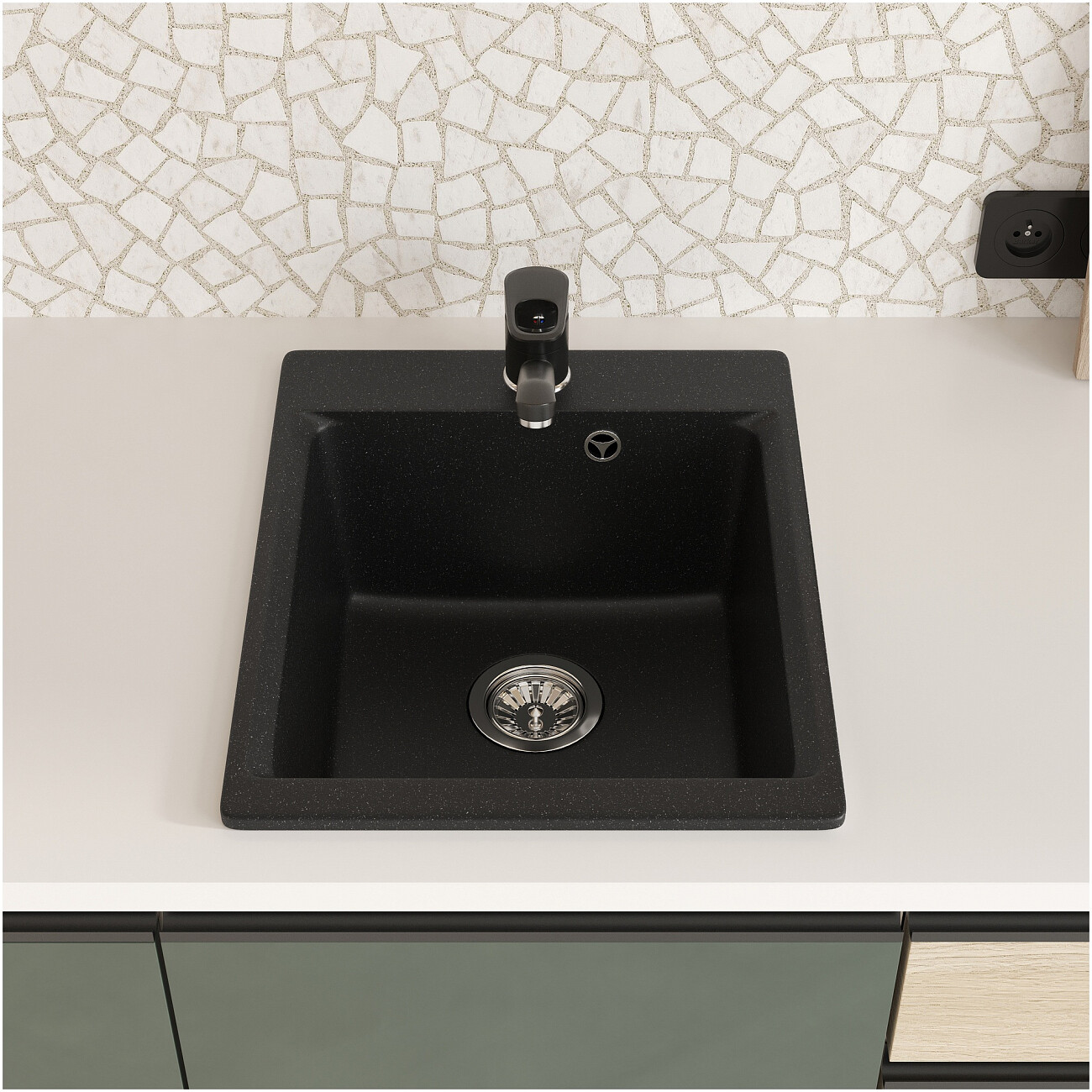 Мойка кухонная из искусственного гранита прямоугольная черная Domaci "Верона" 51-42 черная - изображение 3
