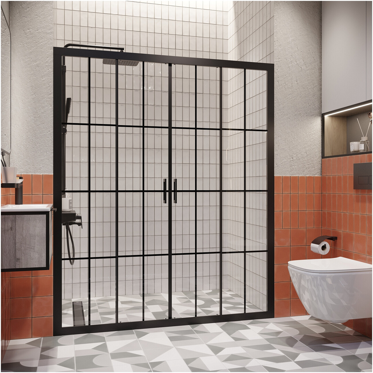 Душевая дверь в нишу раздвижная 150х180 см прозрачная, черная Diwo "Калуга" DS-KA-150-BL - изображение 4