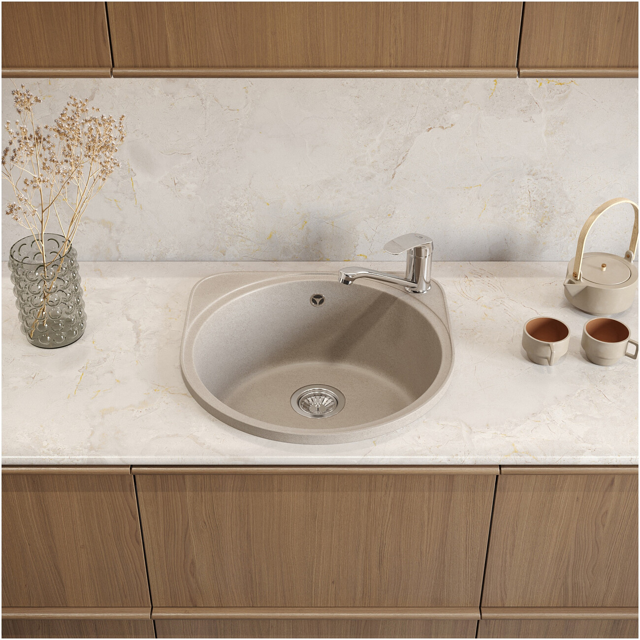 Мойка кухонная из искусственного гранита бежевая Domaci "Верона" С-25 бежевая - изображение 3
