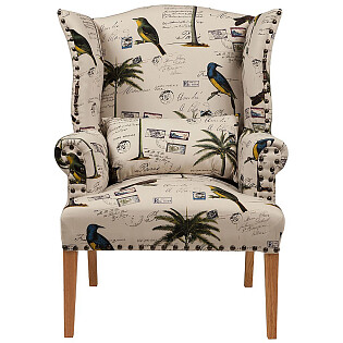 Кресло с мягкими подлокотниками бежевое с черным Quinn Tufted Armchair