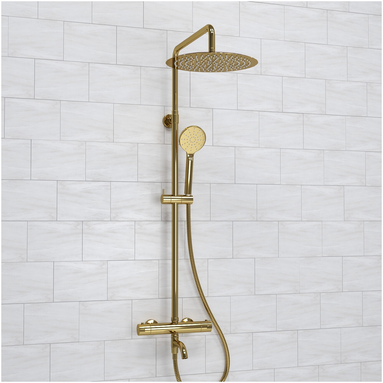 Душевой комплект с тропическим душем и термостатом золотой Wasserkraft Thermo A188.263.207.PG - изображение 3