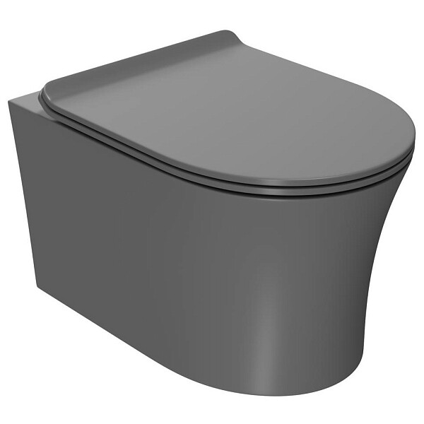 Унитаз подвесной безободковый с сиденьем микролифт серый Point "Вега" PN41711GM - изображение 1