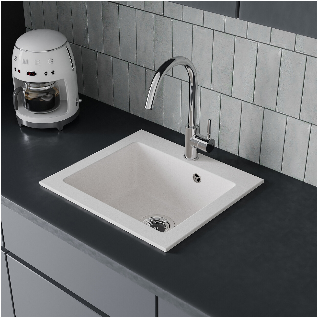 Мойка кухонная из искусственного гранита белая Domaci "Верона" 48-44 белая - изображение 3