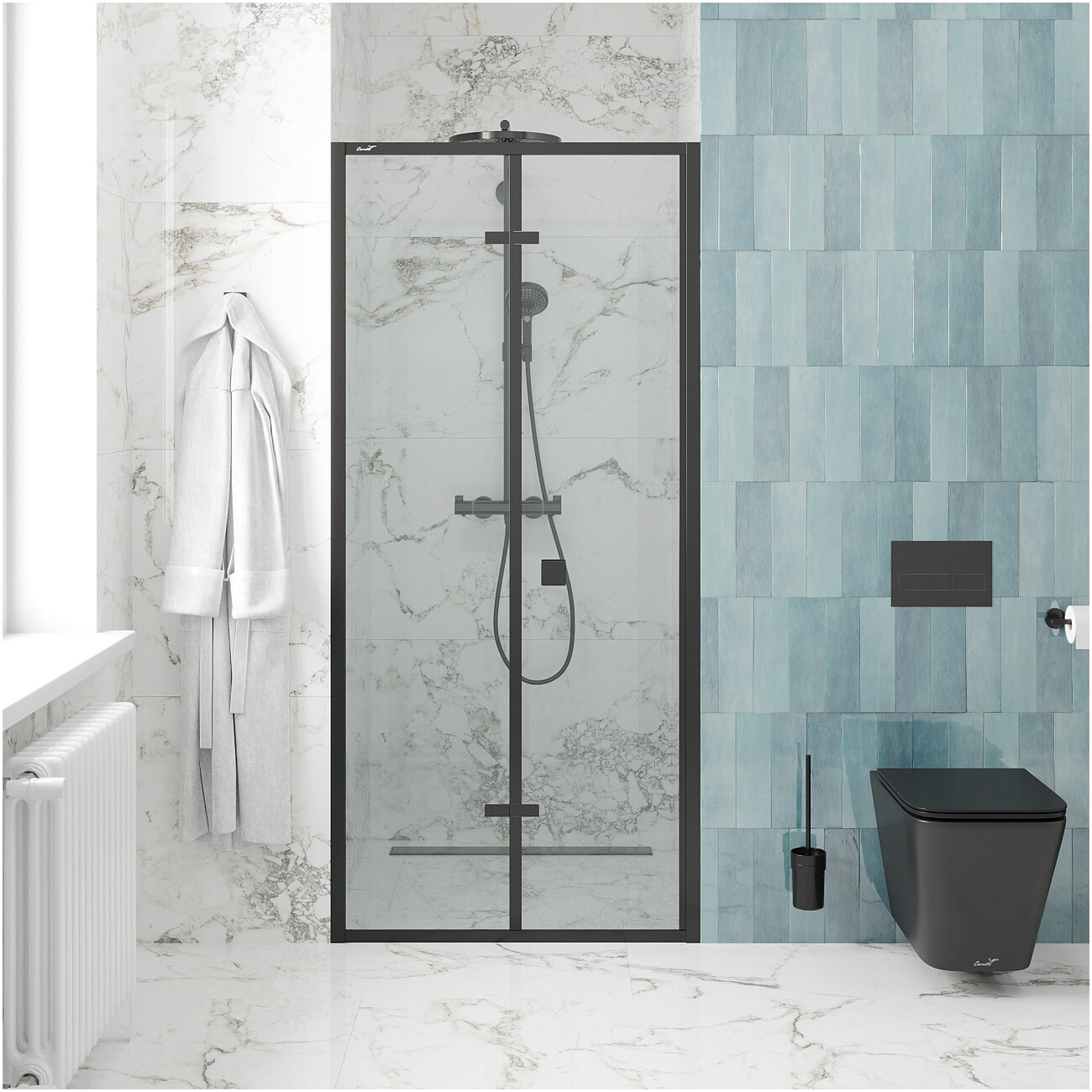 Дверь душевая в нишу 100х195 см прозрачная, черная Cerutti SPA BELLA D101B - изображение 5