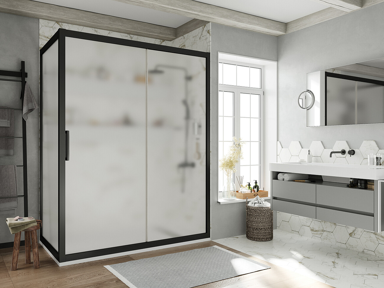 Душевой уголок 160х90 см черный матовое, стекло матовое Stworki "Эстерсунд" - изображение 3
