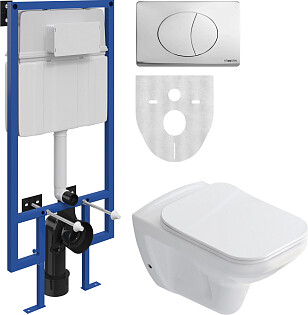 Унитаз подвесной с инсталляцией и кнопкой смыва белый, хром Stworki &quot;Дублин&quot; 510163.230823