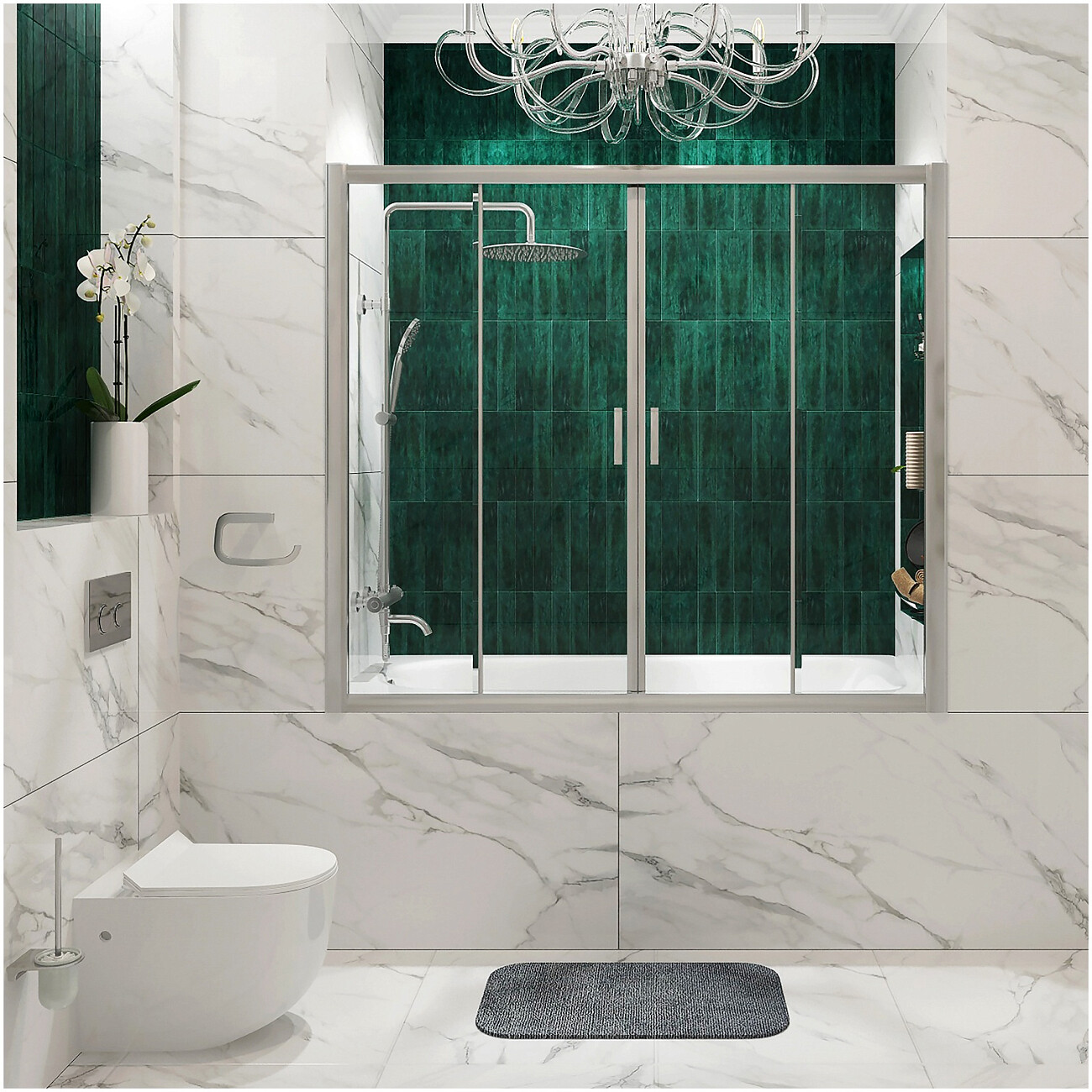 Штора стеклянная на ванну 150х170 см прозрачная, хром Wasserkraft Lippe 45S02-170 - изображение 2