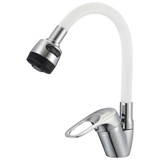 Смеситель для кухни с гибким силиконовым изливом белый, хром D-Lin D150628-3T