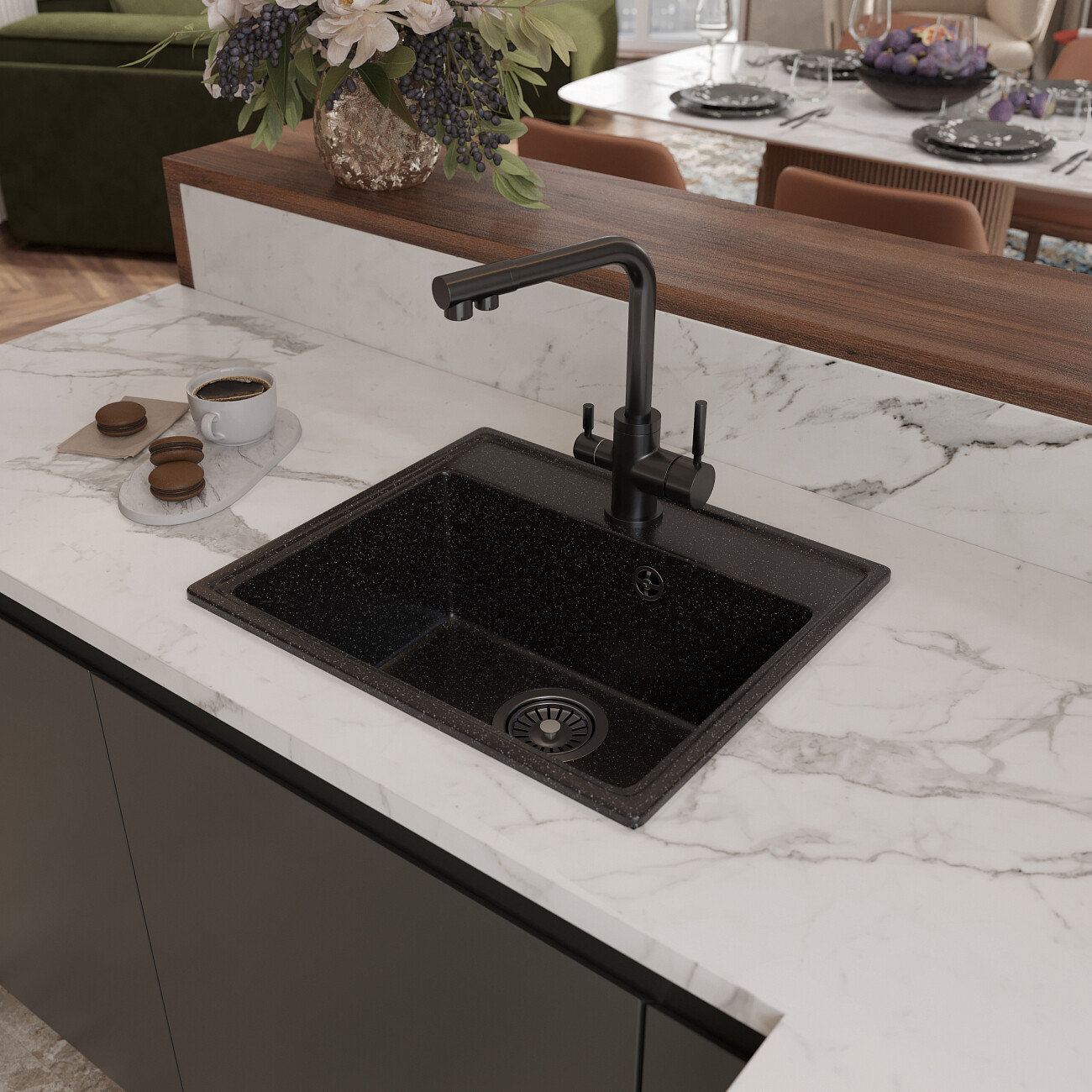 Мойка кухонная черная Domaci "Палермо" PR-490-004 - изображение 8