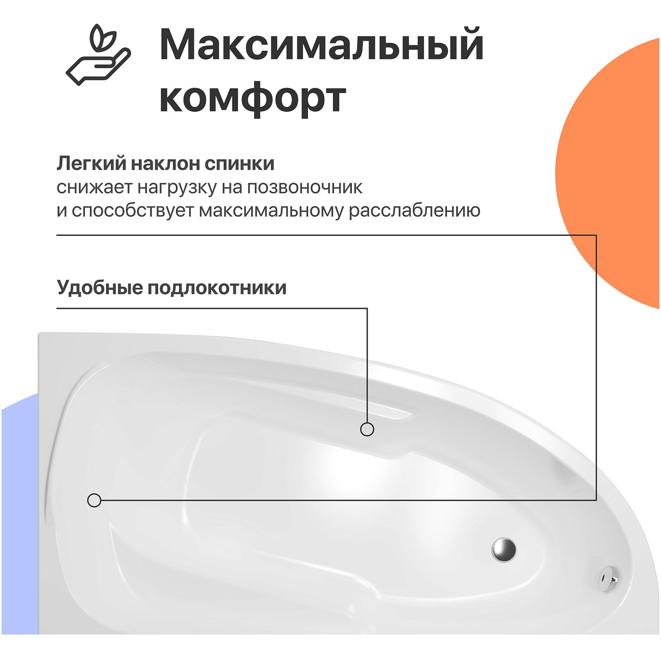 Ванна акриловая 150x95 см с каркасом белая Diwo "Валдай L" Щ0000055178, Щ0000055243 - изображение 3