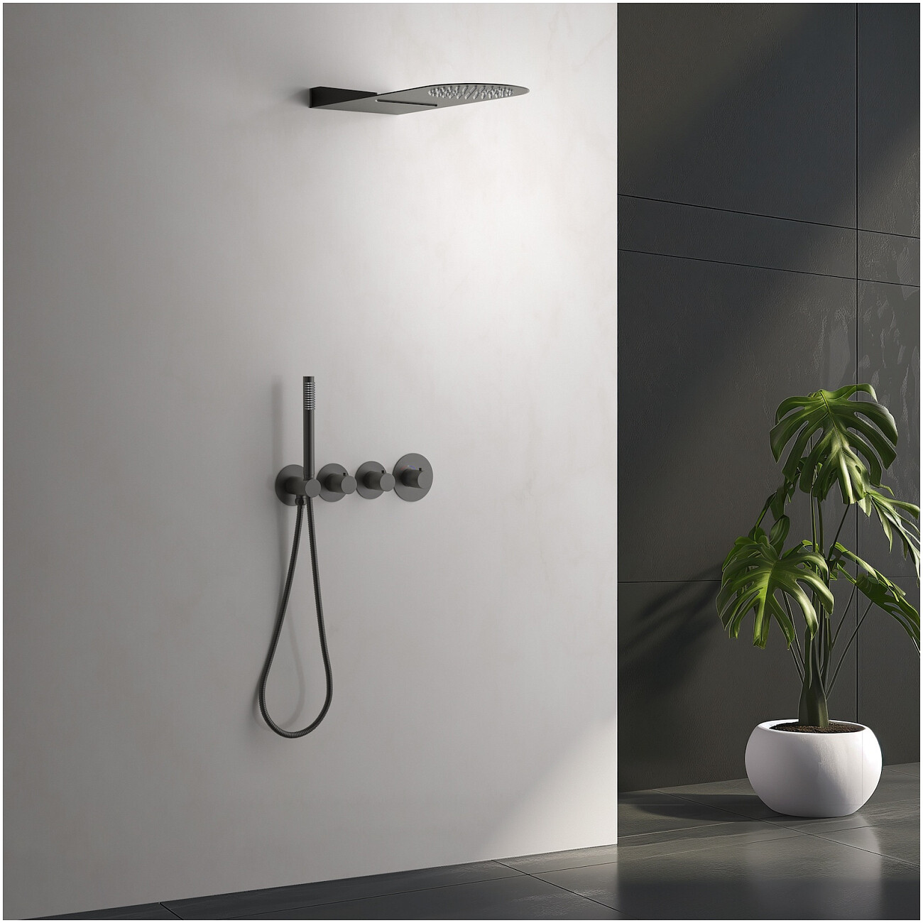 Душевой комплект встраиваемый с верхним душем и термостатом черное золото Timo Saona SX-2350-18SM  - изображение 3