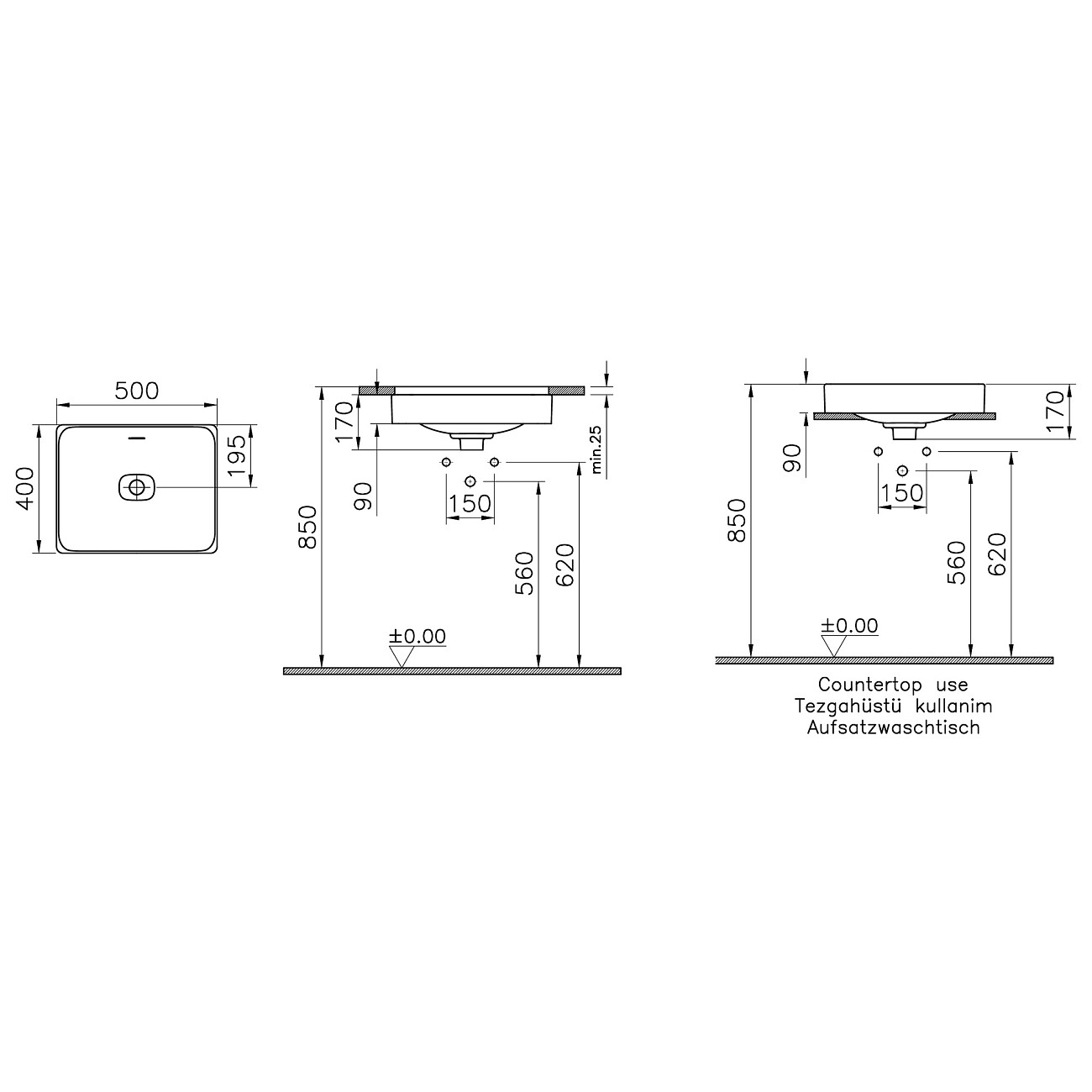 Раковина-чаша фарфоровая прямоугольная 50х40 см белая VitrA Metropole 7534B003-0673 - изображение 2