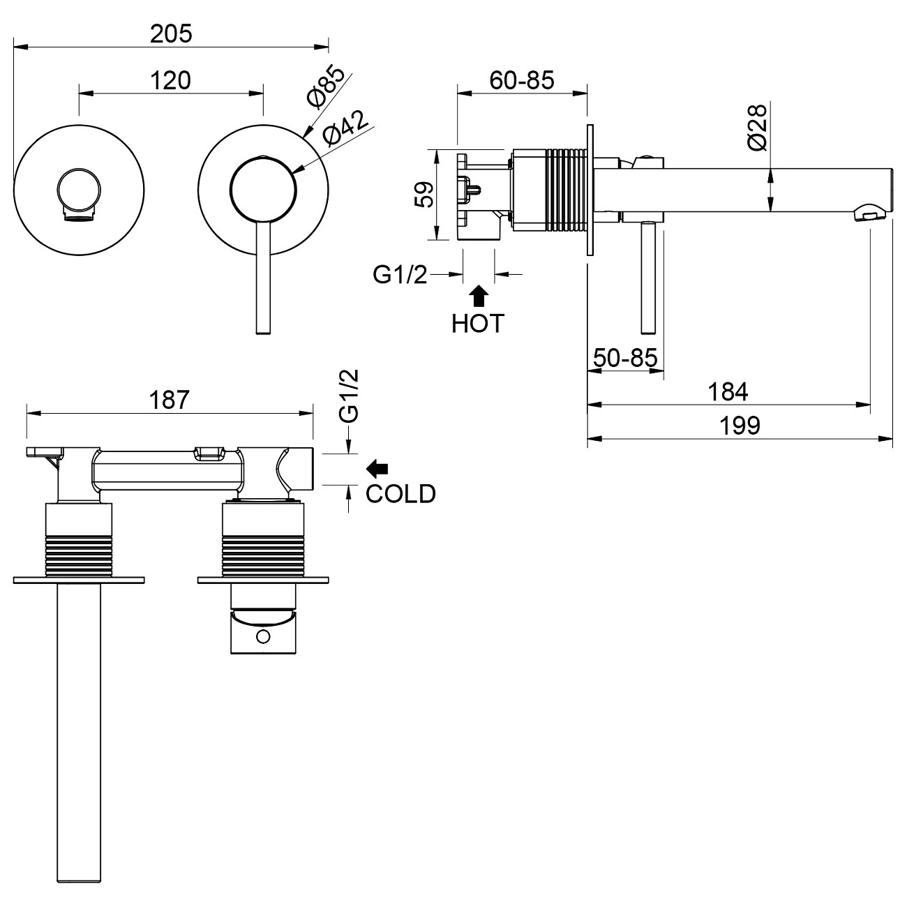 Смеситель для раковины встраиваемый с термостатом и изливом черный Timo Saona 2391-03SM - изображение 2