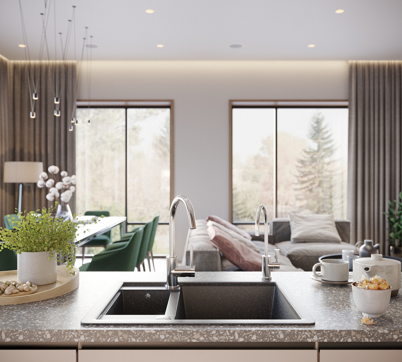 Мойка кухонная прямоугольная мраморная черная Domaci "Бьелла" DMC-21-308 - изображение 3