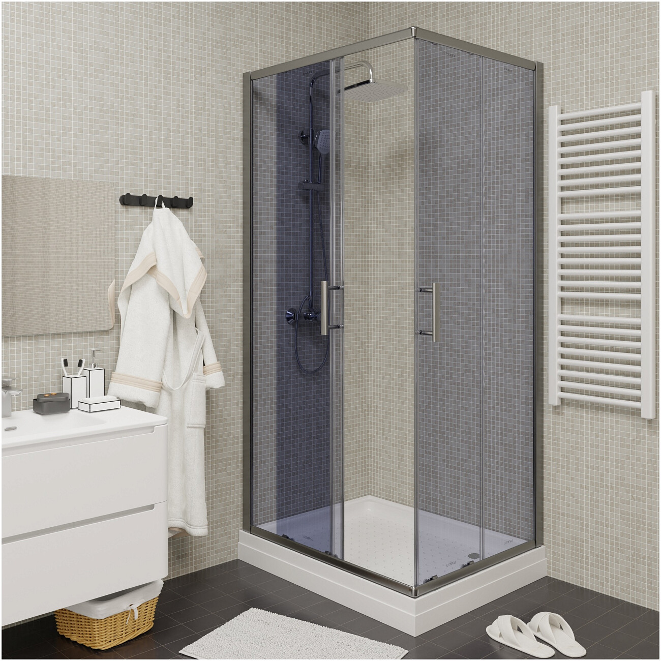 Душевой уголок прямоугольный с низким поддоном 80х100 см хром Parly Quadro QZ81S - изображение 8