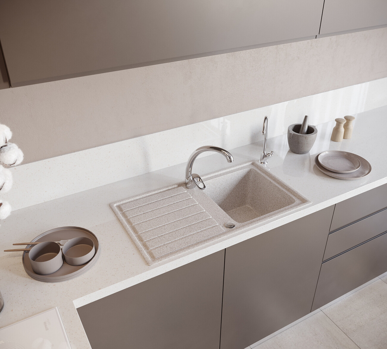 Мойка кухонная бежевая Domaci "Бьелла" DMC-20-328 - изображение 3