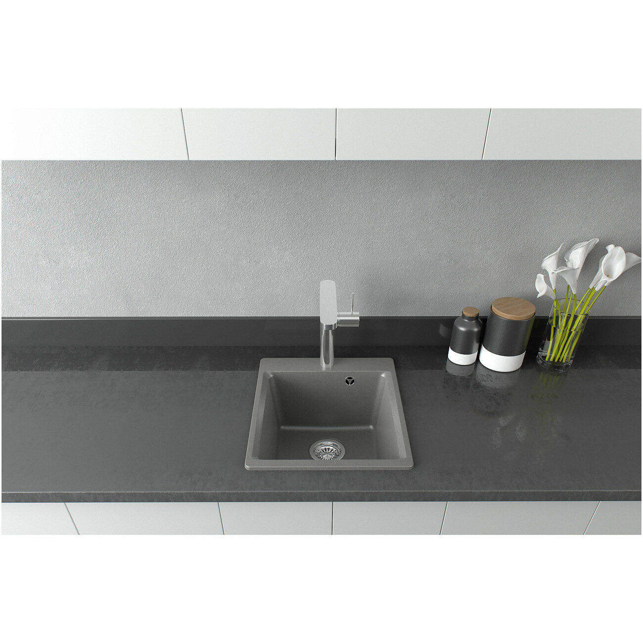 Мойка кухонная из искусственного гранита прямоугольная серая Domaci "Верона" 51-42 серая - изображение 5