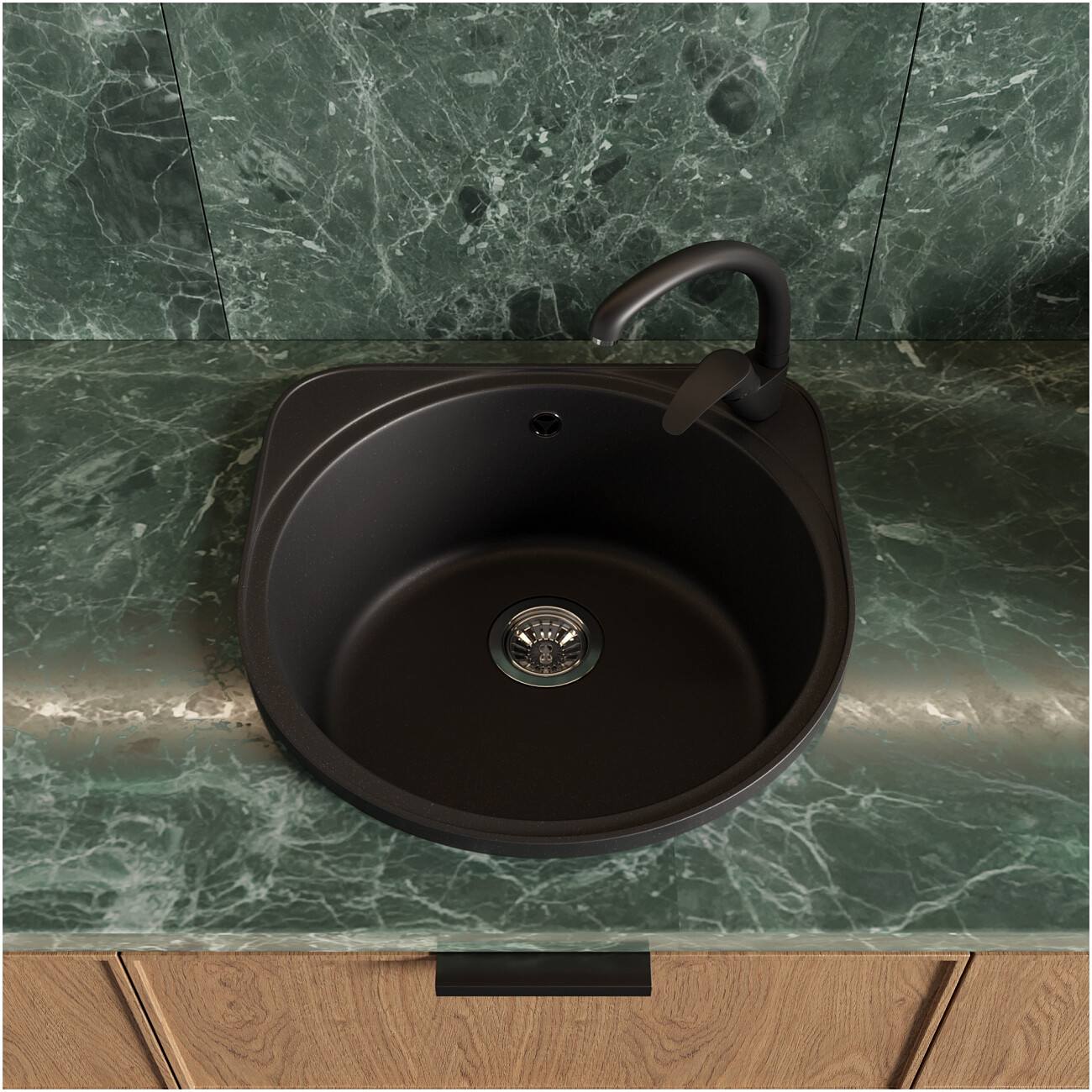 Мойка кухонная из искусственного гранита черная Domaci "Верона" С-25 черная - изображение 3