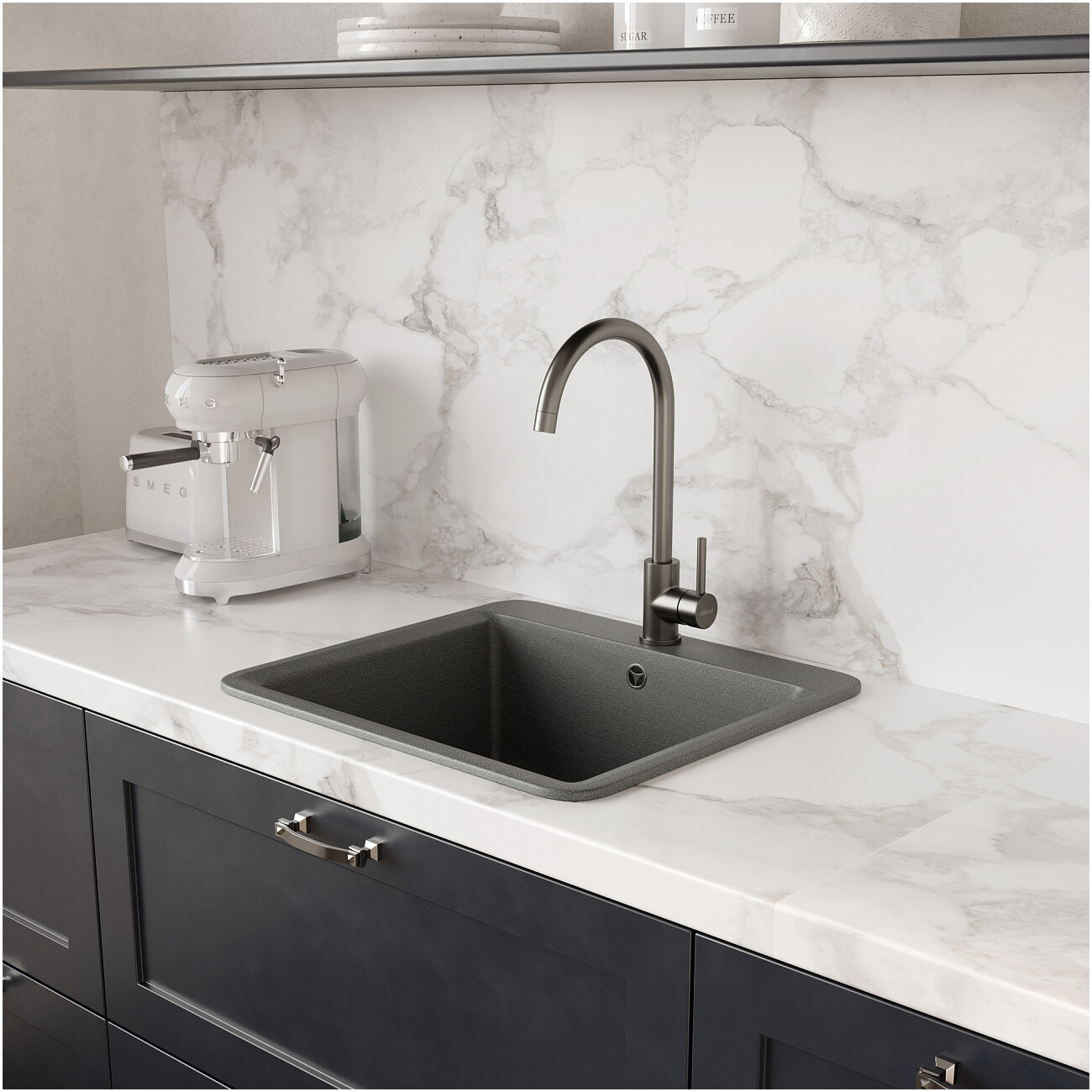 Мойка кухонная из искусственного мрамора прямоугольная 50х55 см антрацит Domaci "Парма" V-225 - изображение 4